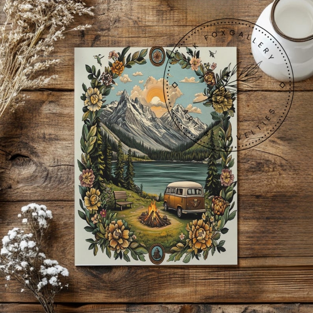 Vintage Camping & Traditional Tattoo Flash Art Print- Outdoors Nature Ink Design - Picture 2 of 4